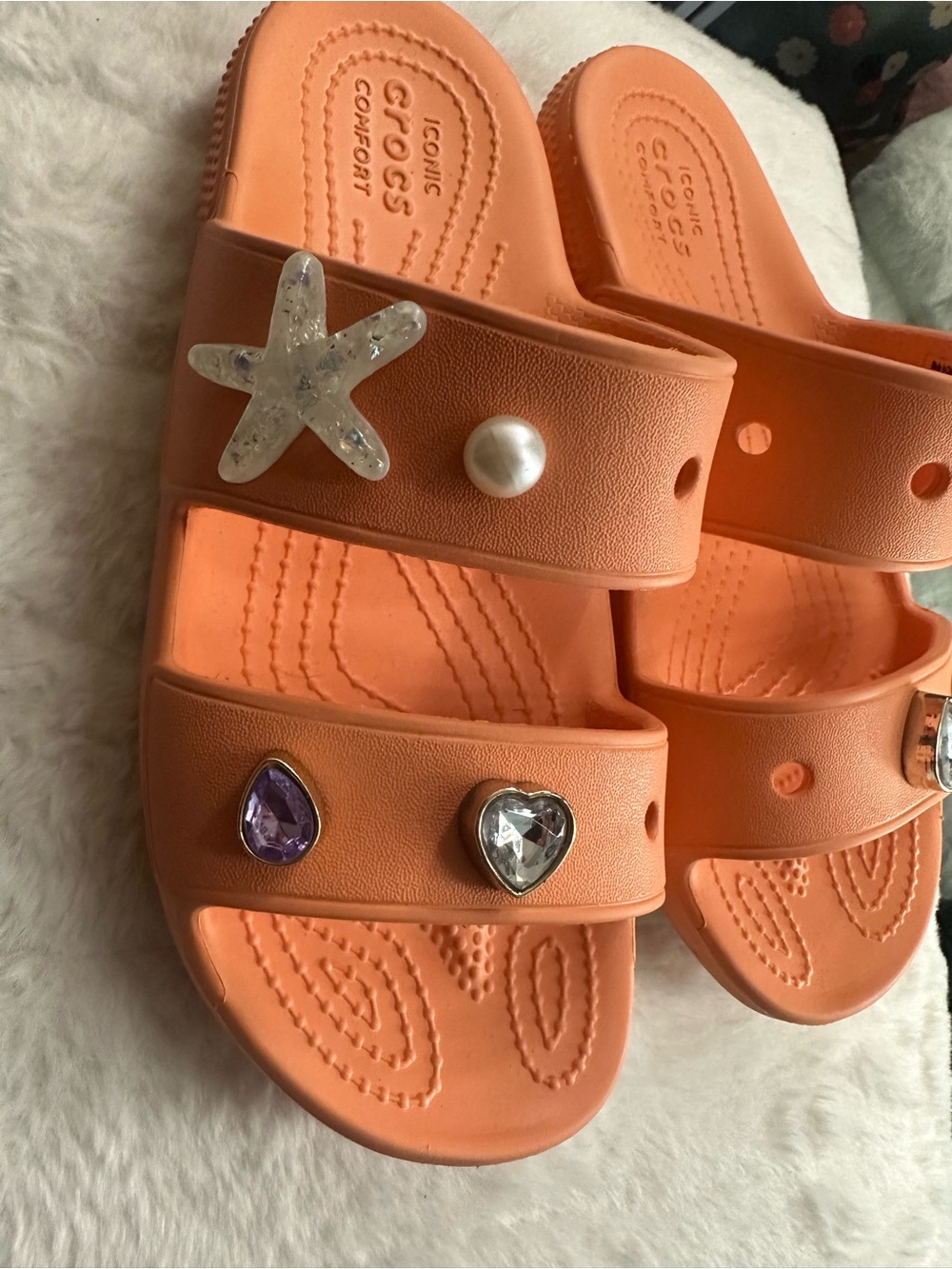 Crocs peach color  Dual-Strap Slide Sandals with Charms